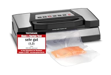 CASO VRH 690 advanced Vakuumierer Testsieger, Vakuumiergerät für Lebensmittel, 150 Vakuumiervorgänge nonstop, doppelte Schweißnaht, 20 Liter/Min, Cutter, inkl. 2 Profi- Folienrollen