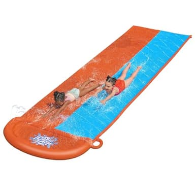 Bestway 52328 BW52328 H20GO Double Water Slip and Slide, 4.88m Inflatable Garden Games with Built-in Sprinklers, Black, 488 x 138 cm