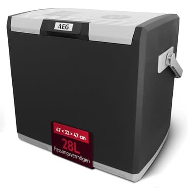 AEG Thermoelektrische Kühlbox KK 28, kühlt bis 20 °C unter Umgebungstemparatur, 28 Liter Fassungsvermögen, 12V/230V, Tragegriff & Kabelfach, leicht zu reinigen, für Auto, Reisen & Camping