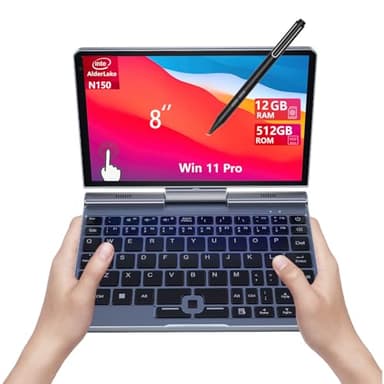 8-Zoll 2-in-1 Mini-Laptop mit QWERTZ-Tastatur, drehbarem HD-Touchscreen & Stiftunterstützung, Windows 11 Pro, N150, 12GB RAM, 512GB SSD, Wi-Fi 6, BT 5.2, HDMI, Typ-C, 2MP Kamera