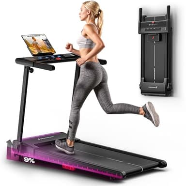 Sportstech sProRun Laufband für Zuhause klappbar, Treadmill bis 12 km/h, Laufband mit 9% Steigung, leiser Walking Pad, kompakt, Bluetooth App, LED Display, Tablethalter, bis 120 kg