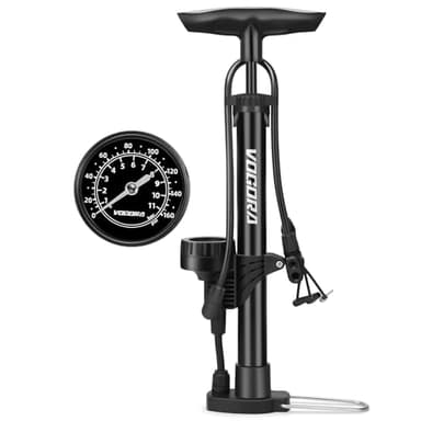 VOGORA Fahrradpumpe alle Ventile, Luftpumpe Fahrrad Französische Ventile mit Manometer, Fahrrad zubehör Pumpe Luft Standpumpe für Ball