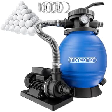 MONZANA® Sandfilteranlage SF102K 10.200 l/h bis 35.000L Pool inkl Filterbällen 7 Wege Ventil 2in1 Adapter Ø32-38mm 400W Filteranlage Pumpe Filterkessel