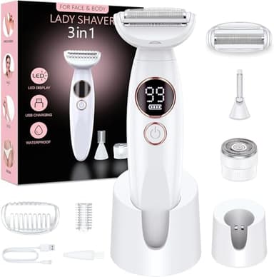 Rasierer Damen,3-In-1 Intimrasierer für Frauen,Gesichtshaarentferner für Frauen,Damenrasierer Elektrisch Nass-Trockenrasierer Ipx7 Wasserdicht Trimmer Damen,für Bikinizone Achseln Beine,USB-Aufladung
