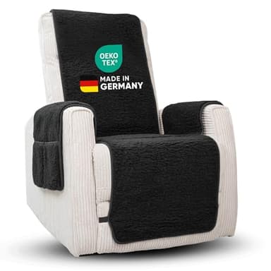 Novaliv Sesselschoner für Relaxsessel Anthrazit - Universeller Sesselschoner mit Armlehne und Fußteil - Schonender Sessel Bezug aus Schurwolle Sesselbezug Relaxsessel Sesselauflage Sesselüberwurf