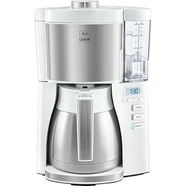 Melitta Look Therm Timer – Filterkaffeemaschine mit Thermkanne, entnehmbarem Wassertank und Timer-Funktion, für bis zu 10 Tassen Kaffee, in Weiß/Edelstahl