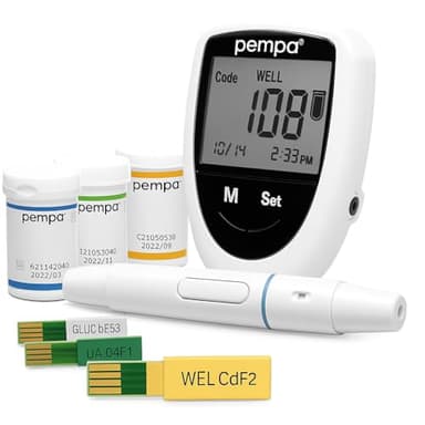 PEMPA 3in1 Blood Glucose Monitor & Cholesterol Home Test Kit & Uric Acid Test Kit | Diabetes Testing Kit - Multifunction Glucometer Kit with Strips and Lancets