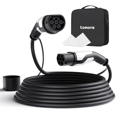 tomons Typ 2 Ladekabel, 22KW 5M 32A 3-Phasig,Elektroauto Typ 2 für EV/PHEV, Typ 2 auf Typ 2 EV mit Tragetasche und Mikrofasertuch für Model S/3/X/Y, ID.3, ID.4