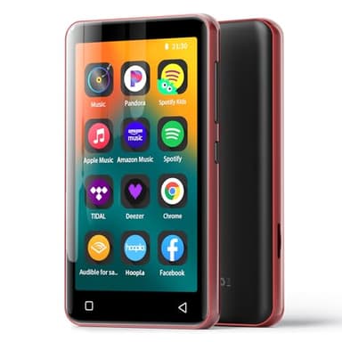 MP3-Player mit Bluetooth und WLAN, 4"-Voll-Touchscreen MP4 MP3-Player mit Spotify, Android-Streaming-Musikplayer, tragbarer HiFi-Sound Digital-Audio-Player mit Lautsprecher Schwarz-Rot