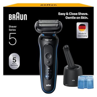 Braun Series 5 Rasierer Herren Elektrisch, Elektrorasierer, Nass- und Trockenrasur, Turbo und Standard Modus, Rasierapparat, SmartCare Reinigungsstation, Wasserdicht, Made in Germany, 52-B7000cc, Blau
