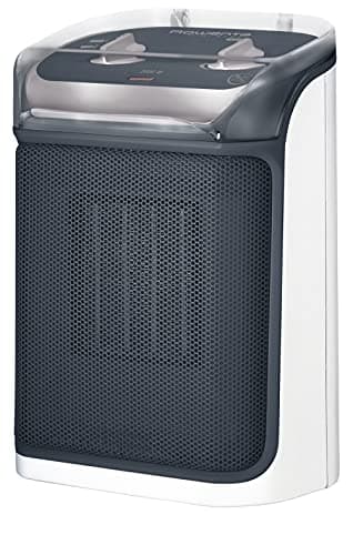 Rowenta SO9281 Mini Excel Aqua Keramik Heizlüfter | Spritzwassergeschützt | leistungsstark | kompakt | leise mit nur 50dB(A) | Tragegriff | 2000W | 20.6 x 14.6 x 30.8cm | Grau/Weiß