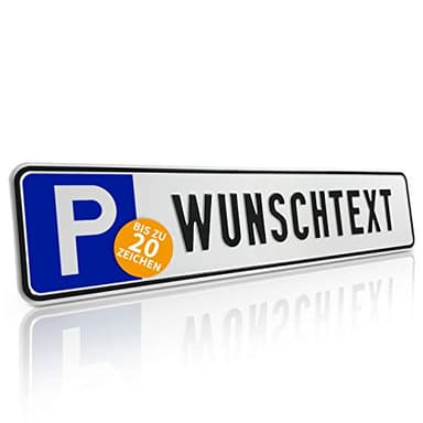 Betriebsausstattung24 Individuelles Parkplatzschild mit Wunschprägung/Wunschtext mit P-Symbol - BxH 52,0 x 11,0 cm - Autoschild Aluminium geprägt - mit/ohne Löcher