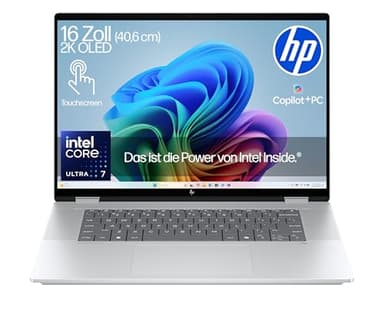 HP OmniBook X Flip NG AI Intel Core Ultra 7 2 in 1 Laptop, Next Gen KI Copilot+ PC, 16" 3K 2880 x 1800 Touchscreen, 32 GB DDR5 RAM, 1 TB SSD, Win 11, QWERTZ, Silber