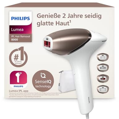 Philips Lumea IPL 8000 Series Haarentfernungsgerät mit SenseIQ Technologie – Alternative zur Laserhaarentfernung – 4 Aufsätze für Körper, Gesicht, Bikinizone & Achselhöhlen (BRI948/00)