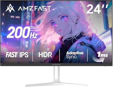 Amzfast 24 Zoll Gaming Monitor-200Hz, FHD 1920x1080, Fast IPS Monitor, 1ms MPRT, 110% sRGB, Anti-Blaulicht, HDR, Adaptive Sync, VESA 100x100, HDMI 2.0/DP 1.4, Weiß- AMZG24X1W