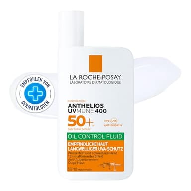 La Roche Posay Sonnenfluid, Für das Gesicht und ölige Haut, Transparent und mattierend, Mit Airlicium-Technologie, Ohne Duftstoffe, Anthelios UVmune 400 Oil Control Fluid LSF 50+, 50 ml