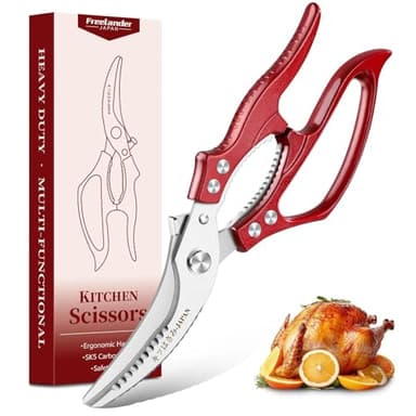 Freelander Geflügelschere Profi Küchenschere, Fleischschere Scharf Knochenschere mit Rutschfestem Griff, Hochwertige Hähnchenschere für Geflügel, Fleisch, Fisch, Gemüse, Meeresfrüchte, Rot