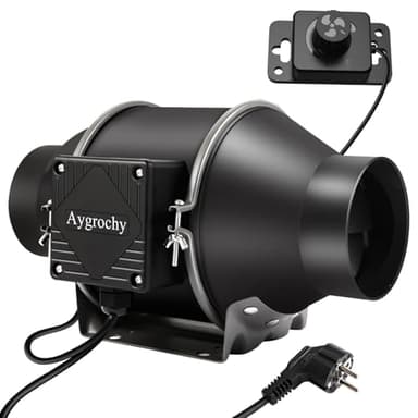 Aygrochy Regelbar Rohrventilator 100mm, Abluftventilator 363 m³/h, EC motor Rohrlüfter mit EU-Stecker,für Keller, Garage, Küche, Badezimmer,Wachstumszelte, Hydrokulturen,Belüftung und Abluftgebläs.