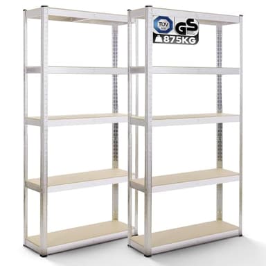 Arebos 2er Set Schwerlastregal 180 x 90 x 40 | 875kg Tragkraft | 0,63 mm | 5 verstellbare MDF-Platten Regal Lagerregal Kellerregal Steckregal Werkstattregal verzinkt