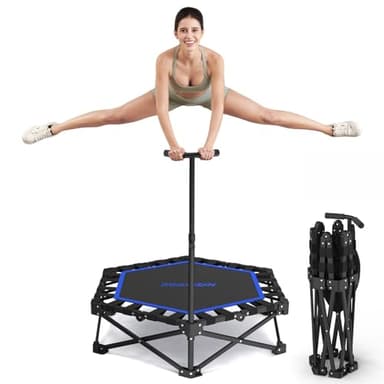 HXD-ERGO Klappbar Fitness Trampolin Erwachsene Indoor, Keine Installation erforderlich und tragbar, Durchmesser 106 cm, Schwarz und Blau