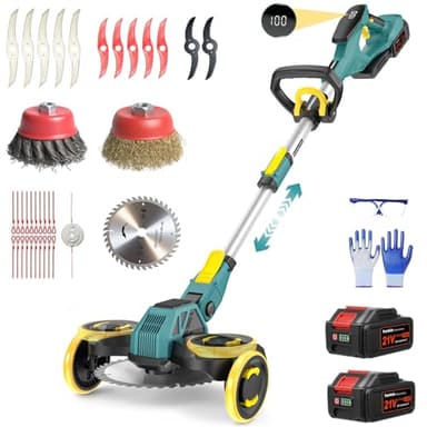 Rasentrimmer mit Akku, 21V Akku Rasentrimmer für Makita Akku, Rasentrimmer mit Unkrautbürste, 2 * 4.0Ah 5 in 1 Rasentrimmer, 900W Bürstenloser Motor Freischneider Akku für Rasen, Garten, Hof(Blau)