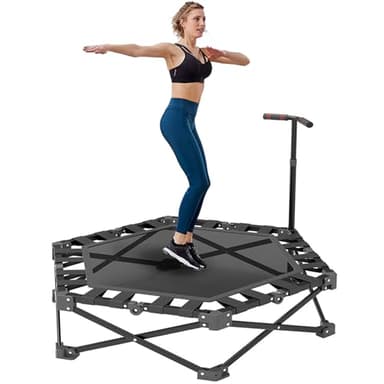 Faltbares Trampolin Fitness mit 3 verstellbaren Handgriffstufen, tragbares Übungs-Rebounder-klappbares Trampoline,Trampolin für Erwachsene und Kinder(106 * 106*H115cm)