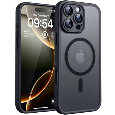 TOCOL für iPhone 16 Pro Hülle 6,3 Zoll, Kompatibel mit MagSafe, Vollständiger Kameraschutz, Eingebauter Magnetring, Stoßfest Kratzfest Transluzente Handyhülle für iPhone 16 Pro Case, Schwarz