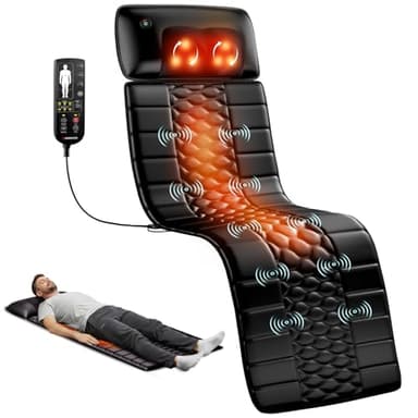 Himouta Massagematte mit Shiatsu-Nackenmassage & Wärme, Ganzkörper Massagematte mit 10 Vibrationsmotoren für Rücken, Taille und Beine, Elektrische Massageauflage für Zuhause & Büro, Schwarz