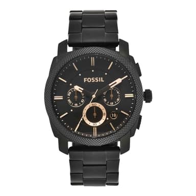 Fossil Machine uhr für Herren, Chronographenwerk mit Edelstahl- oder Lederarmband, Schwarz und Roségoldton, 42MM