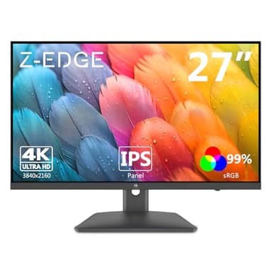 Z-Edge 27 Zoll 4K Monitor UHD 3840x2160 IPS Panel 60Hz LED Monitor, 250cd/m² Helligkeit, HDR10, FreeSync, Flimmerfrei, HDMI x2, DisplayPort x2, VESA Kompatibel, Schwarz