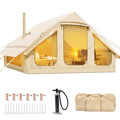 Ytaoeo Aufblasbares Zelt für Camping Outdoor Zelt für 4-6 Personen mit Luftpumpe, Kaminöffnung Aufblasbares Gampingzelt aus Wasserdichtem Oxford-Stoff Air Glamping Zelte für 4 Jahreszeiten Camping