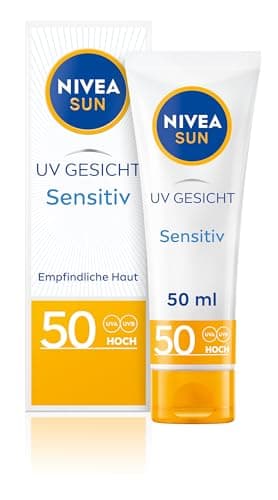 NIVEA SUN UV Gesicht Sensitiv Sonnencreme LSF 50+ (50 ml), Gesichtscreme mit LSF 50+ für empfindliche Haut, sofort wirksamer Sonnenschutz beruhigt Hautirritationen