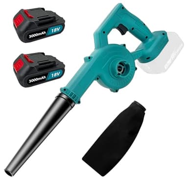 Professioneller Akku Laubbläser mit 2X 3000mAh Akku & Ladegerät – Kraftvolles 500W Bürstenmotor, 3-in-1 Laubbläser & Laubsauger, Variabler Geschwindigkeit bis 32000/min für Garten, Hof