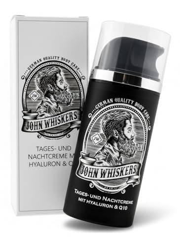 John Whiskers Tages- und Nachtcreme – Made in Germany – mit Hyaluron und Q10 – Gesichtspflege und Feuchtigkeitscreme für Männer
