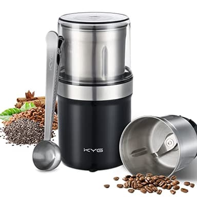 KYG Kaffeemühle Elektrisch mit Abnehmbarer Edelstahlbehälter, 300W Kaffeebohnenmühle elektrisch, Gewürzmühle mit 100g Füllmenge, für Kaffeebohnen, Kräuter, Nüsse, Körner, M200B