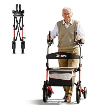 ZIIVIE VS Rollator mit Unterarmstützen Senioren, Leichtgewicht Gehhilfe faltbar mit Sitz & 23cm Wabenreifen, Aluminium Gehwagen bis 120kg, Gehgestell für Arthritis & Rheuma, aufrechte Haltung Outdoor