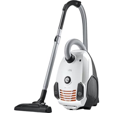AEG VX6-2-IW-5 Staubsauger mit Beutel (360° drehbare Räder, inkl. Zusatzdüsen und Staubbeutel, für Hart- und Teppichböden, 800 Watt, 9 m Aktionsradius, Ergo-Handgriff, neue technische Version) weiß