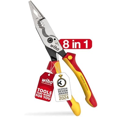 Wiha Multifunktionszange für Elektriker 8in1 I Crimpen, Abisolieren, Schneiden, Greifen, Entgraten, Biegen, Verschrauben, Schrauben schneiden (45705)