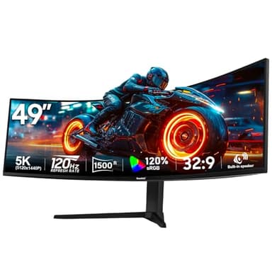 Gawfolk 49 Zoll Curved Gaming Monitor 120 Hz, 1500R Gebogen PC Bildschirm mit Lautsprecher, DQHD 5120x1440, Computerbildschirm für Home Office und Business, DP, HDMI, unterstützt VESA 100x100mm