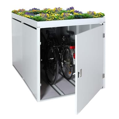 Mendler 2er-Fahrradgarage mit Pflanzkasten HWC-L56b, Fahrradbox, abschließbar verzinkter Stahl 123x113x208cm - hellgrau