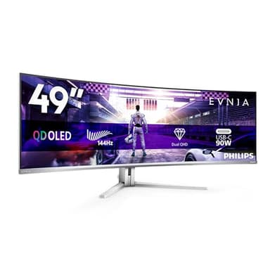 Philips 49M2C8900LA 48.9 zoll Curved, DQHD USB Hub Monitor, 144Hz, QD-OLED Panel, 0.03ms GtG, Adaptive Sync, HDR400 TrueBlack, FreeSync Premium Pro, Lautsprecher,(5120x1440 HDMI 2x 2.0 DP 1x 1,4)Grau