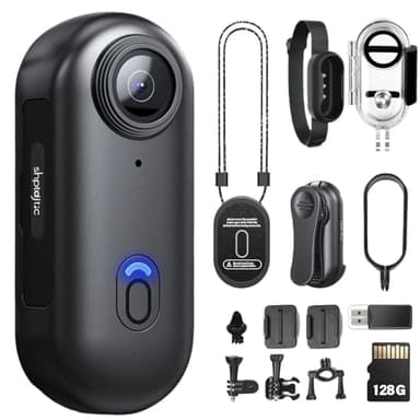 TOSBARRFT 128G 4K Daumen Action Kamera, winzige Größe, Mount überall, kleine Körperkamera mit Federclip, tragbares Vlogging, Handsfree POV Aufzeichnung, Helm Cam für Radfahren, Motorrad(4k-P-128G)