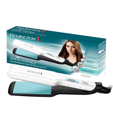 Remington Glätteisen breit Shine Therapy (hochwertige Keramikbeschichtung angereichert mit Mikrowirkstoffe für mehr Glanz -marokkanisches Arganöl & Vitamin E) LCD-Display, 150-230°C, Haarglätter S8550