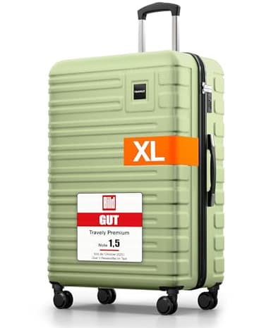 Travely Polycarbonat Koffer Groß 77cm XL - 100L Innenvolumen - 158cm Gurtmaß, sehr robuster Hartschalenkoffer mit sanften Rollen & TSA Schloss, Reisekoffer, Handgepäck Koffer, Reisekoffer mit Rollen