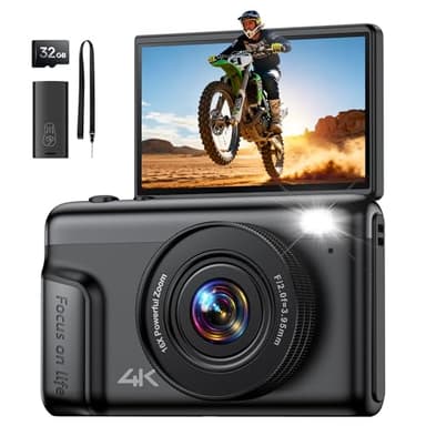 4K 64MP Digitalkamera Kamera Fotokamera: 16X Digital Zoom Kompaktkamera mit 2-Zoll IPS Klappdisplay Fotoapparat - Geschenk Anfänger Teenager Kids - Mini Retro Vlog Camera Schwarz