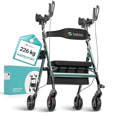 Helavo Schwerlastrollator mit Unterarmstützen bis 226 kg belastbar - Extra breiter Arthritis Rollator mit Armauflagen - Geländegängiger Rollator mit pannensicheren Vollgummireifen & Sitz - Heavy