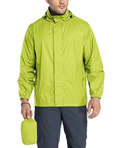 33,000ft Regenjacke Herren Leicht Wasserdicht Faltbare Regenmantel mit Kapuze Fahrrad Rain Windbreaker Windjacke Camping Outdoor Fluoreszierendes Gelb XL