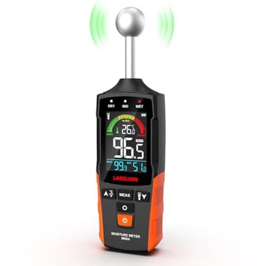 LASELION Wand Feuchtigkeitsmessgerät MS04 mit Kugelsensor für Zerstörungsfreie Bereichsscans, Ideal für Holz, Wände und Baustellenmaterialien, Anpassbare Feuchtigkeitsalarme und Temperaturanzeige