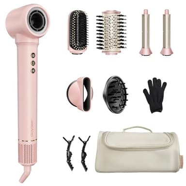 7-in-1 Airstyler, Hairstyler, Lockenstab Automatisch, Hochgeschwindigkeits Ionen Föhn, Keine Hitzeschäden, Schnelltrocknendes&Flusenfrei Styling, Glätteisen, Warmluftbürste mit Reisetasche