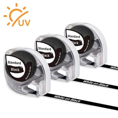 Phomemo P12 Etikettenband Kompatible mit Dymo LetraTag Etikettenband 12mm x 4m für LT-100H LT-100T 200B PLUS XR XM QX50, Thermotransfer-Etiketten Weiß auf Schwarz Q5-335 Haltbar Hitzebeständig